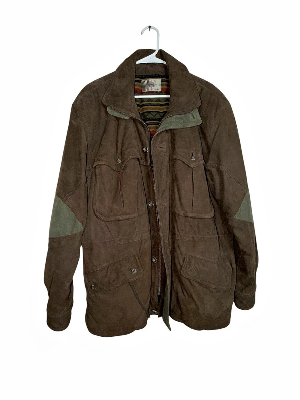 Vintage The Territory Ahead Genuine Leather Jacket Brown Plaid Lined Utility L